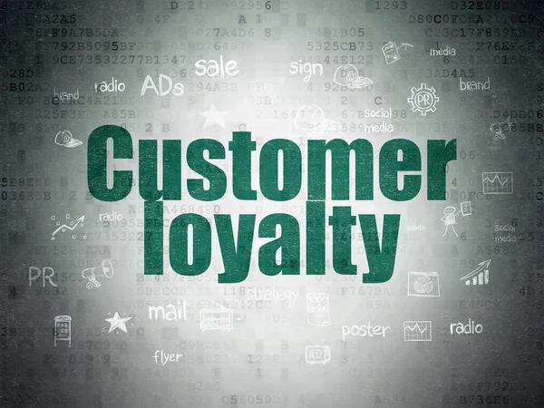 Koncepcja Reklama: lojalność klientów na tle cyfrowych danych papierze — Zdjęcie stockowe