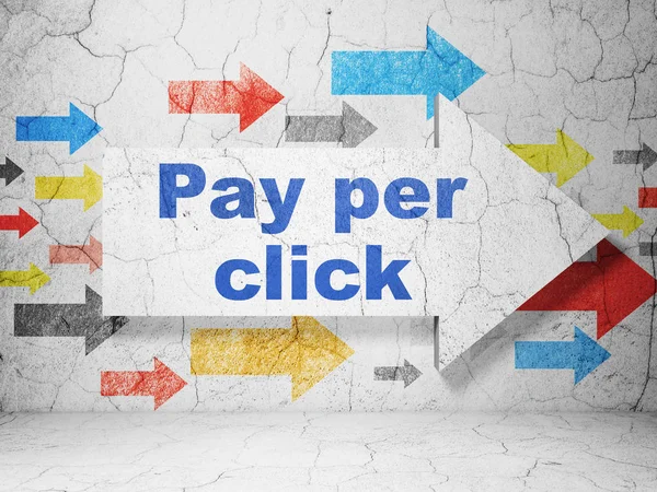 Concepto publicitario: flecha con Pay Per Click sobre fondo de pared grunge —  Fotos de Stock