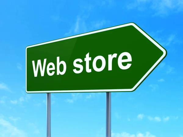 Concepto de diseño web: Tienda web en el fondo de la señal de tráfico — Foto de Stock