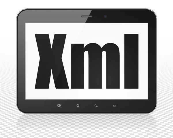 Концепція бази даних: планшетний комп'ютер Pc з Xml на дисплеї — стокове фото