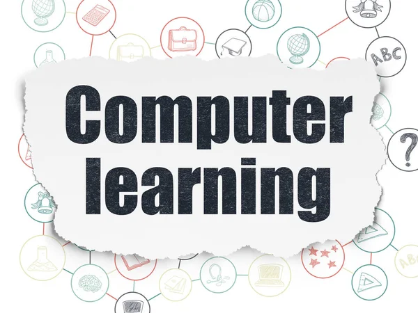 A tanulás fogalma: számítógépes tanulás szakadt papír alapon — Stock Fotó