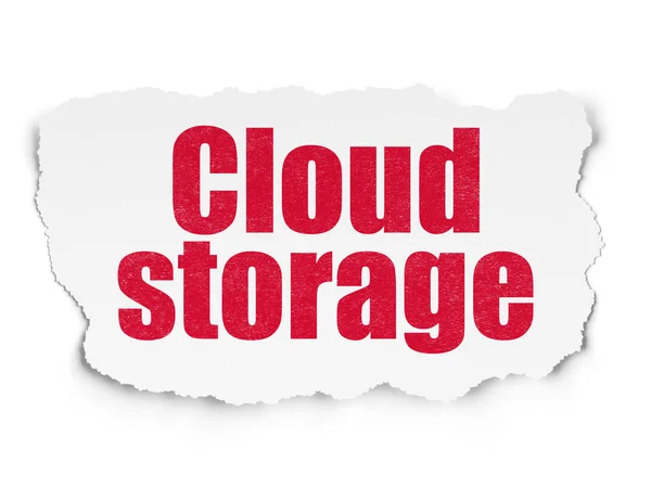 Návrh technologie cloud: cloudové úložiště na roztrhané papírové pozadí — Stock fotografie