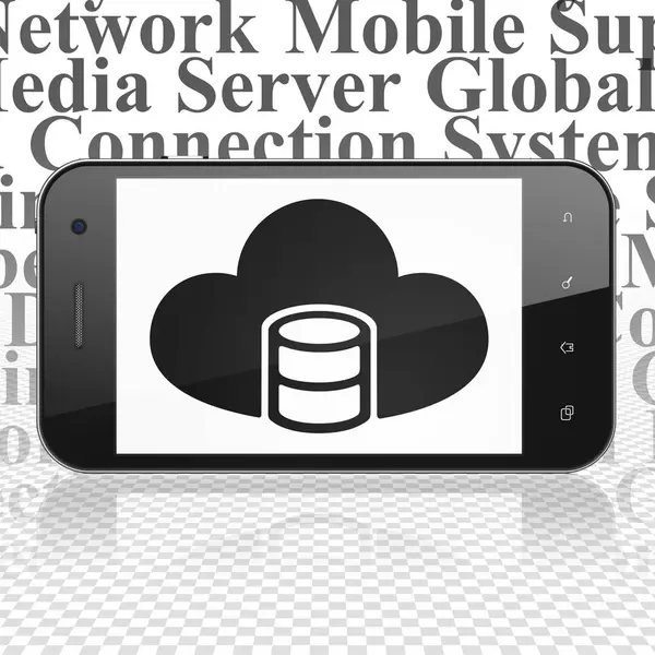 Cloud networking concept: Smartphone with Database With Cloud on display — Stock Photo, Image