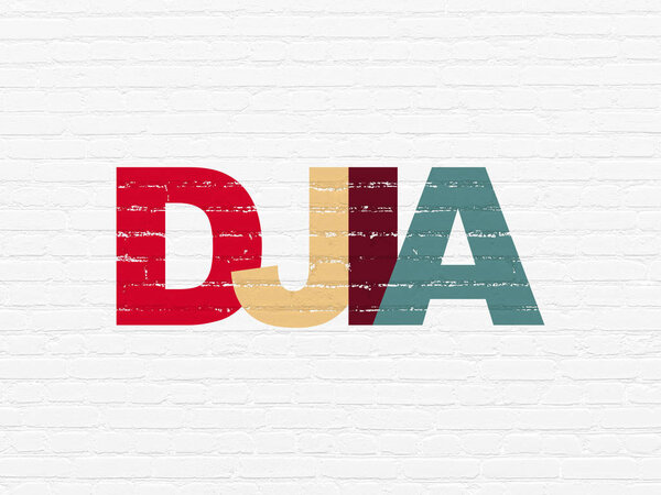 Stock market indexes concept: DJIA on wall background