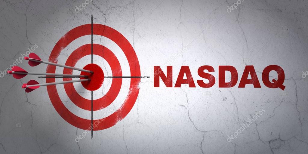 Stock market indexes concept: target and NASDAQ on wall background