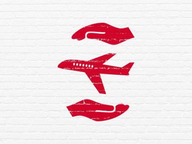 Sigorta kavramı: uçak ve Palm duvar arka plan üzerinde