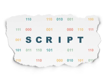 Yazılım kavramı: yırtık kağıt arka plan üzerinde Script
