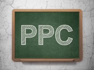 Pazarlama kavramı: Ppc kara tahta arka plan üzerinde