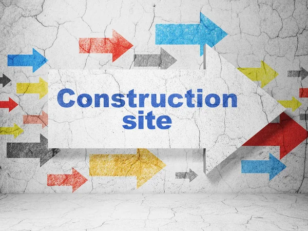 Constructing concept: arrow with Construction Site on grunge wall background — Stock Photo, Image