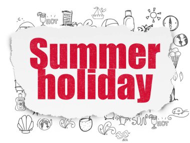 Turizm kavramı: yaz tatili yırtılmış kağıt arka plan üzerinde