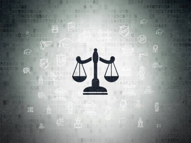 Hukuk kavramı: Dijital Veri Kağıdı arkaplanındaki ölçekler