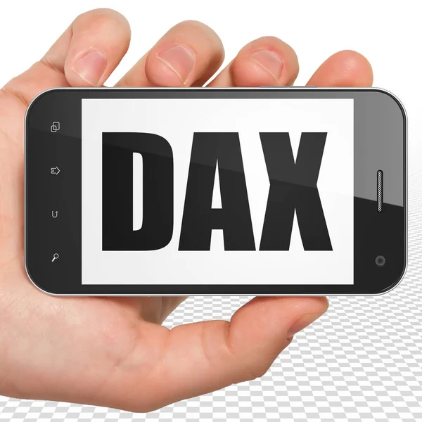 Concepto de índices bursátiles: Smartphone de mano con DAX en pantalla — Foto de Stock
