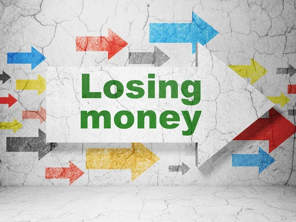 Valuta-konceptet: pil med att förlora pengar på grunge vägg bakgrund — Stockfoto