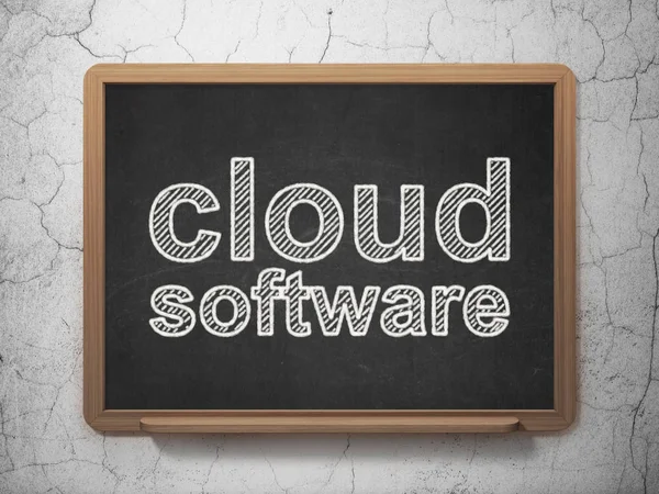 Bulut teknoloji kavramı: Kara tahta arka plan üstünde bulut bilgisayar yazılımı — Stok fotoğraf