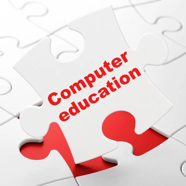 Концепция обучения: Компьютерное образование на фоне головоломок — стоковое фото
