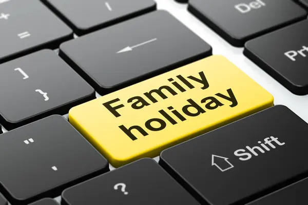 休暇の概念: コンピューター キーボードの背景に家族の休日 — ストック写真