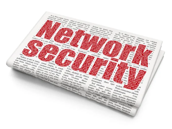 Pojęcie prywatności: zabezpieczenia sieci na tle gazety — Zdjęcie stockowe