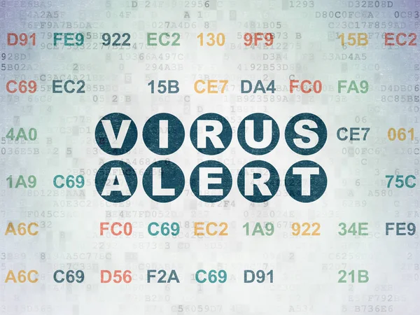 安全概念︰ 数字数据纸张背景上的病毒警报 — 图库照片
