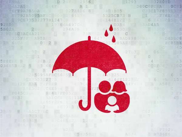 Datenschutzkonzept: Familie und Regenschirm auf digitalem Datenpapier — Stockfoto