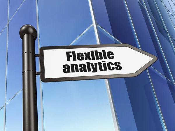 Concept d'entreprise : signe Flexible Analytics sur fond de bâtiment — Photo