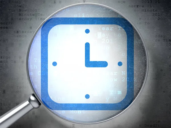 Zeitkonzept: Uhr mit optischem Glas auf digitalem Hintergrund — Stockfoto