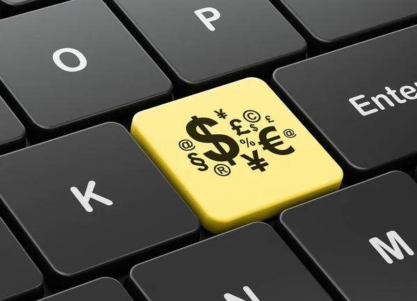 营销理念： 财务符号计算机键盘背景 — 图库照片