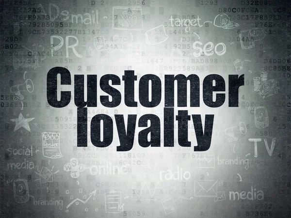 Koncepcja marketingu: lojalność klientów na tle cyfrowych danych papierze — Zdjęcie stockowe
