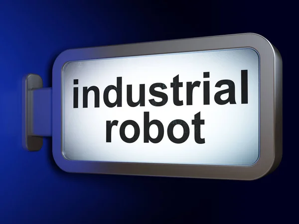 Концепція виробництва: промисловий робот на фоні білборду — стокове фото