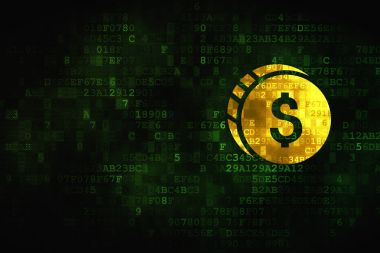 Bankacılık kavramı: dolar sikke dijital arka plan üzerinde