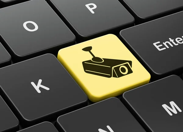 Security concept: Cctv Camera on computer keyboard background — Stock Photo, Image