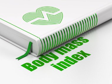 Sağlık kavramı: kitap kalp, vücut kitle indeksi beyaz arka plan üzerinde