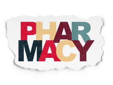 Tıp kavramı: eczane yırtılmış kağıt arka plan üzerinde