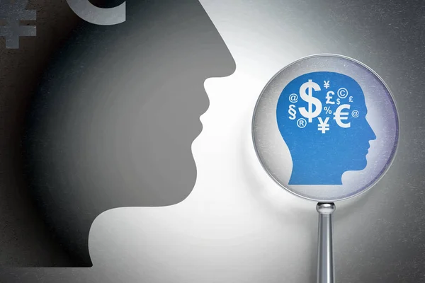 Conceito de negócio: Head With Finance Symbol com vidro óptico em fundo digital — Fotografia de Stock