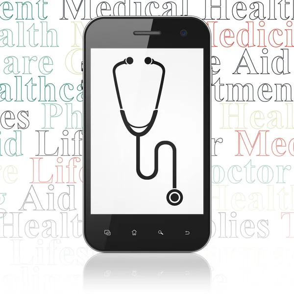 Sağlık kavramı: ekranda stetoskop ile Smartphone — Stok fotoğraf