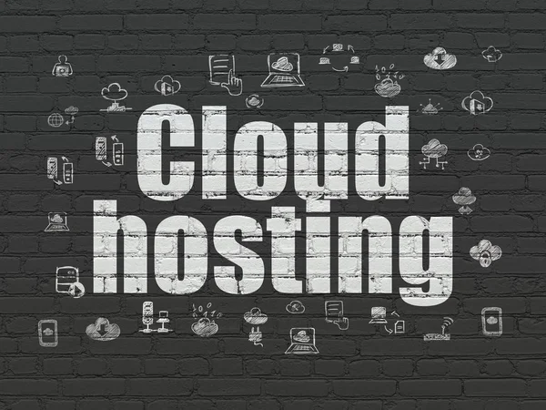 Concept de Cloud Computing : Hébergement Cloud sur fond de mur — Photo