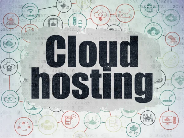 雲のネットワー キングの概念: デジタル データ用紙の背景に雲のホスティング — ストック写真