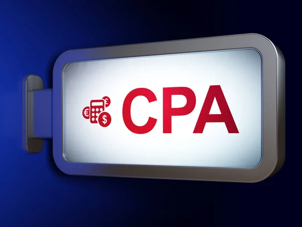 Concept de finance : CPA et Calculatrice sur fond de panneau — Photo