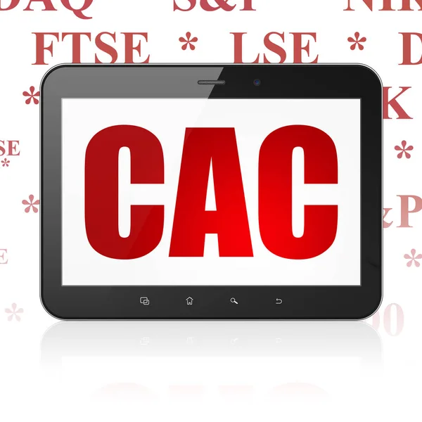 Börsenindizes-Konzept: Tablet-Computer mit Cac auf dem Display — Stockfoto