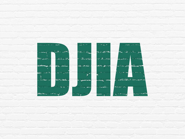 Stock market indexes concept: DJIA on wall background