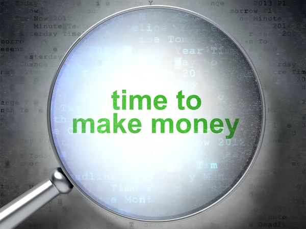 Concepto de tiempo: Tiempo para hacer dinero con vidrio óptico —  Fotos de Stock