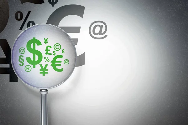 Nachrichtenkonzept: Finanzsymbol mit optischem Glas auf digitalem Hintergrund — Stockfoto