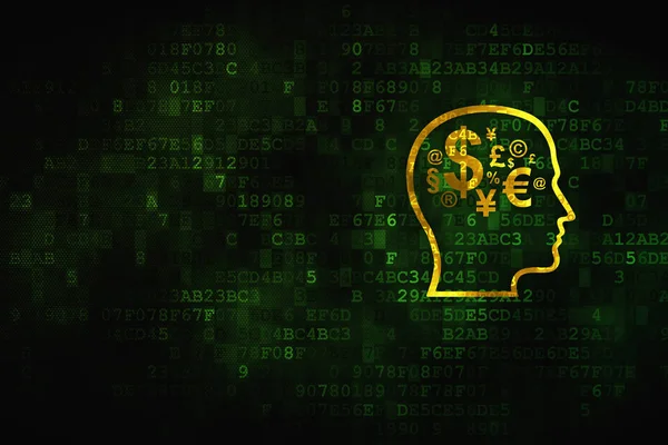 Lernkonzept: Kopf mit Finanzsymbol auf digitalem Hintergrund — Stockfoto