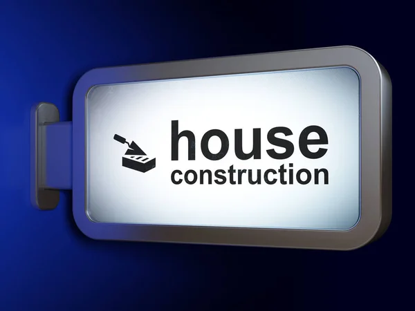Byggkoncept konstruktion: husbyggnad och tegelvägg på billboard bakgrund — Stockfoto