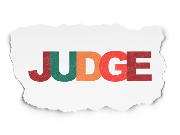 Pojęcie prawa: sędzia na tle rozdarty papier — Zdjęcie stockowe
