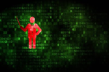 Eğitim kavramı: öğretmen dijital arka plan üzerinde