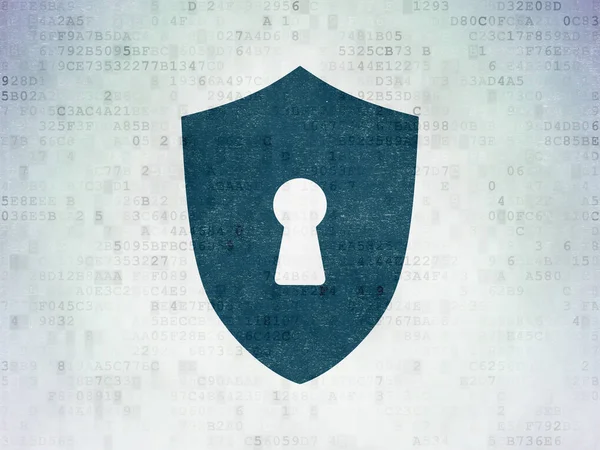 Schutzkonzept: Schild mit Schlüsselloch auf digitalem Datenpapier-Hintergrund — Stockfoto