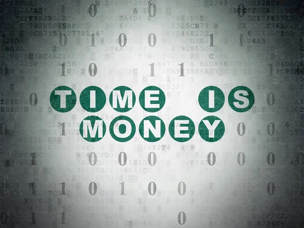 Conceito de finanças: Tempo é dinheiro em fundo de papel de dados digitais — Fotografia de Stock