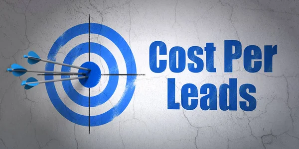 Finance concept: target and Cost Per Leads on wall background — Stock Photo, Image