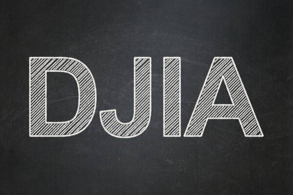 Stock market indexes concept: DJIA on chalkboard background