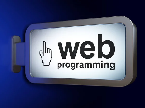Концепция веб-разработки: веб-программирование и курсор мыши на фоне рекламного щита — стоковое фото